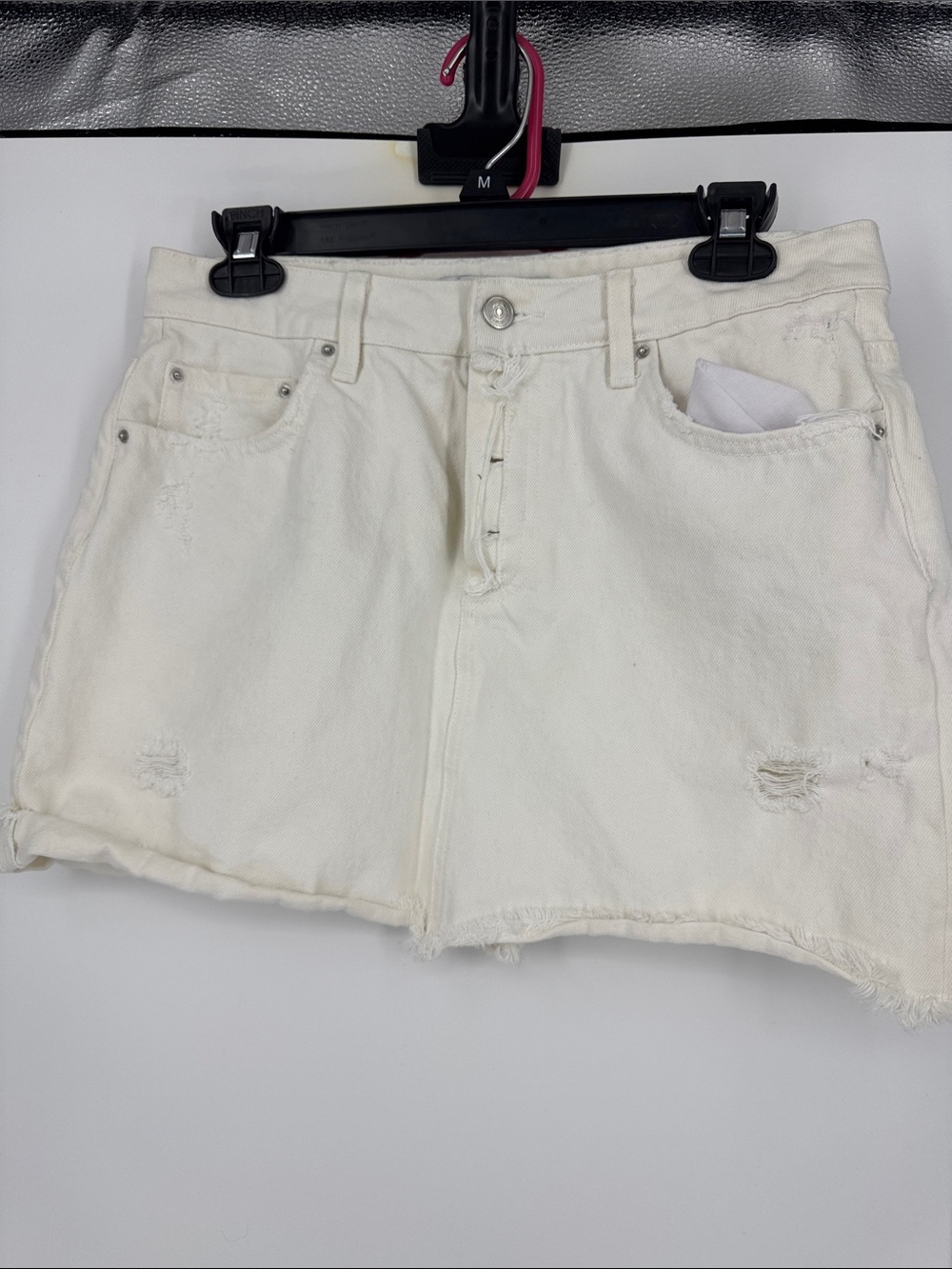 Zara Off-White Distressed Denim Shorts